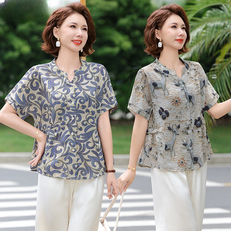 妈妈夏装2025新款洋气上衣服时尚套装妈妈套装50-60岁高档套装