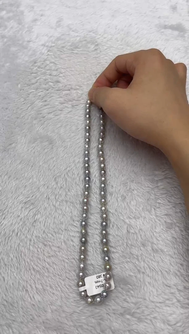 海水珍珠银S925镶嵌项链AK真多麻6.5-7mm