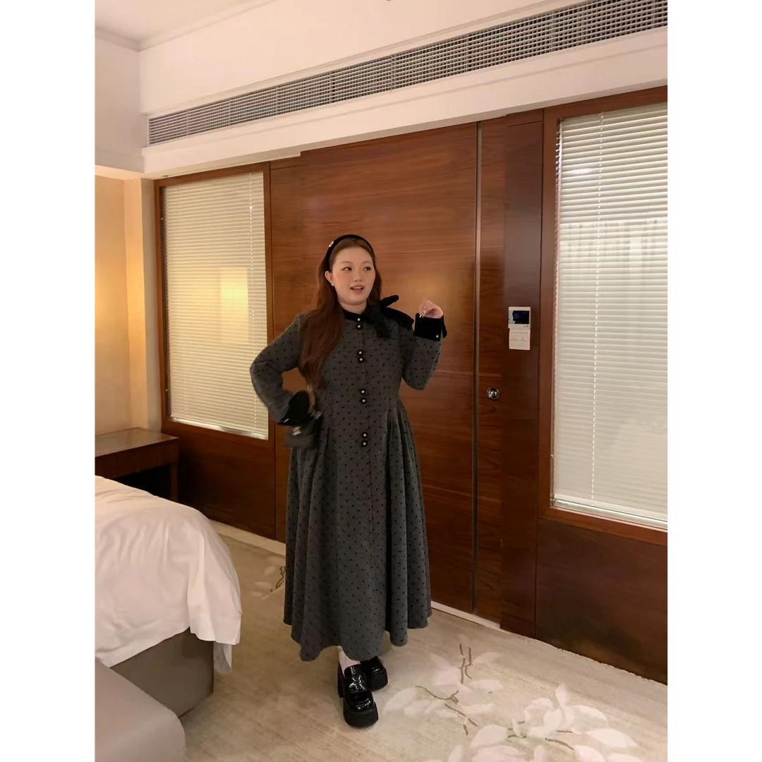 慧芝huizhi HZ228波点连衣裙 定制款 微胖显瘦文艺韩系连衣裙