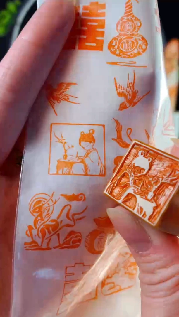 老挝石印石手工篆刻《写字女孩》2.0木纹