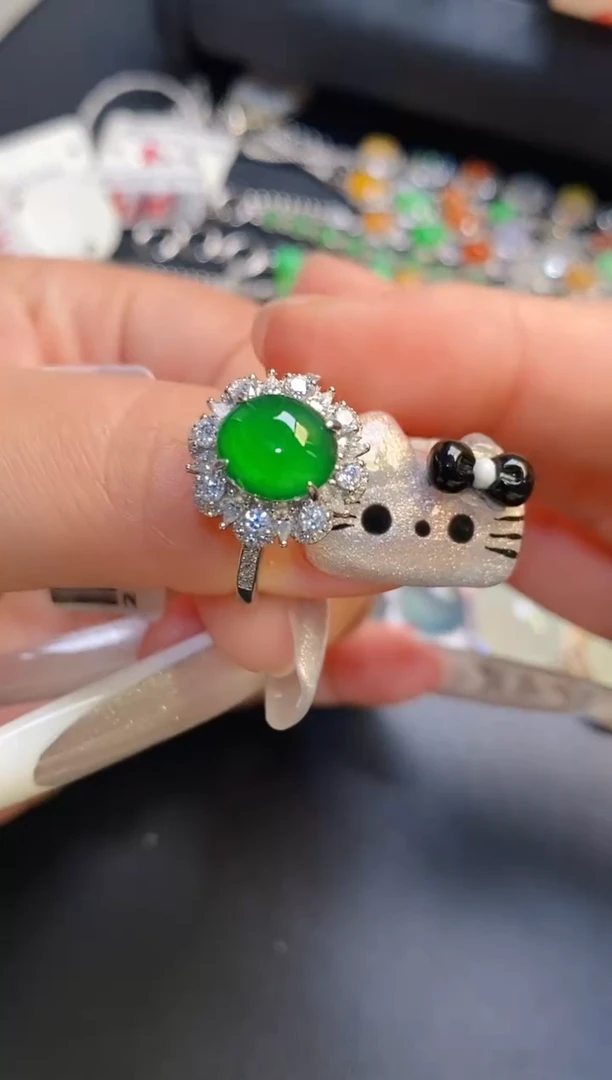 银S925镶嵌戒指翡翠天然