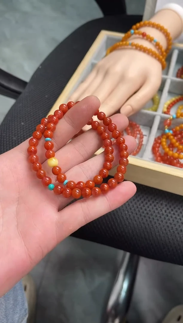 手串未镶嵌南红玛瑙火焰红双圈手串QF-B79（多样性发一）