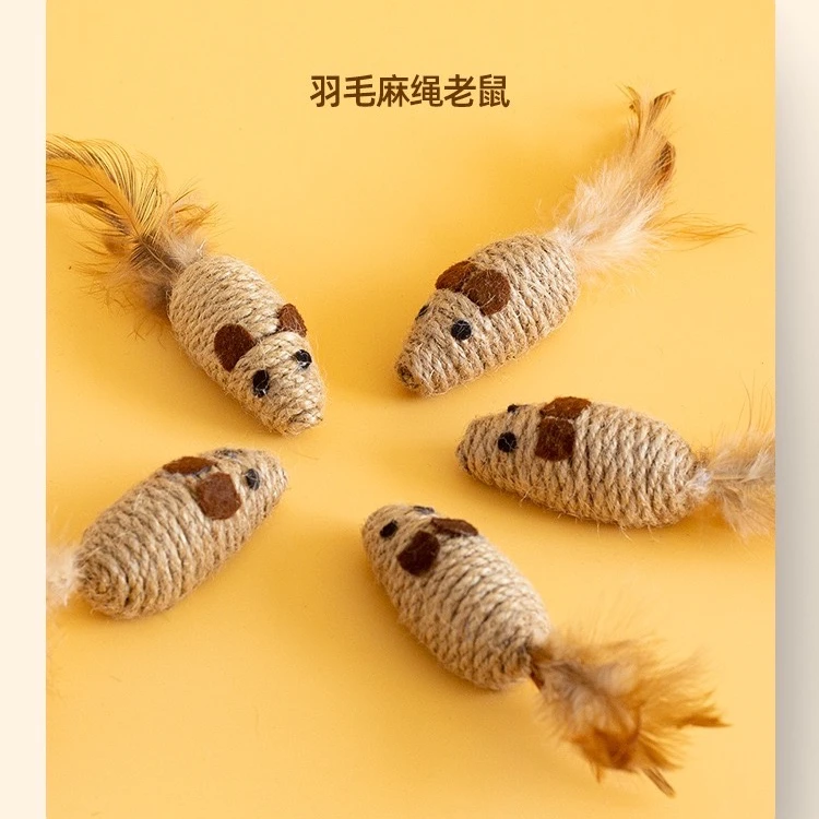 宠物新品猫玩具剑麻老鼠自嗨解闷玩具磨抓发声小猫咪玩具