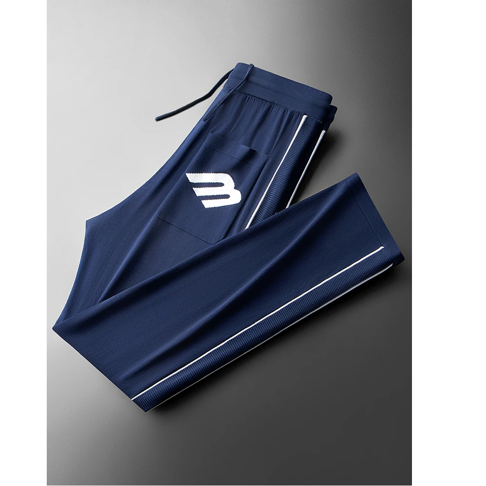 保登皮兹16针织横机伊力特撞色织带男士微阔直筒运动卫裤休闲裤男