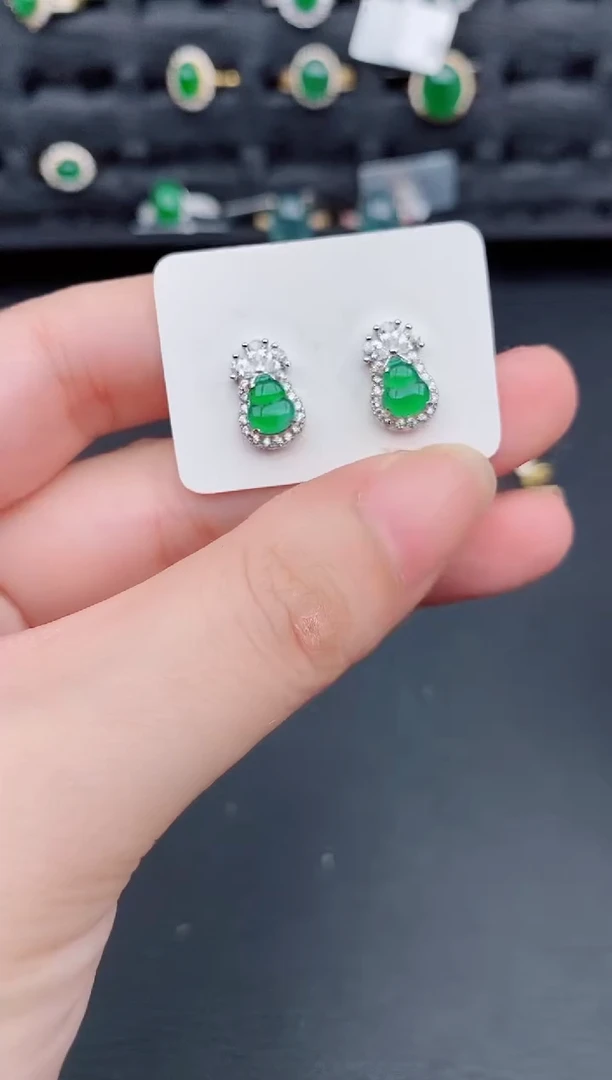 银S925镶嵌翡翠耳饰天然a货翡翠329