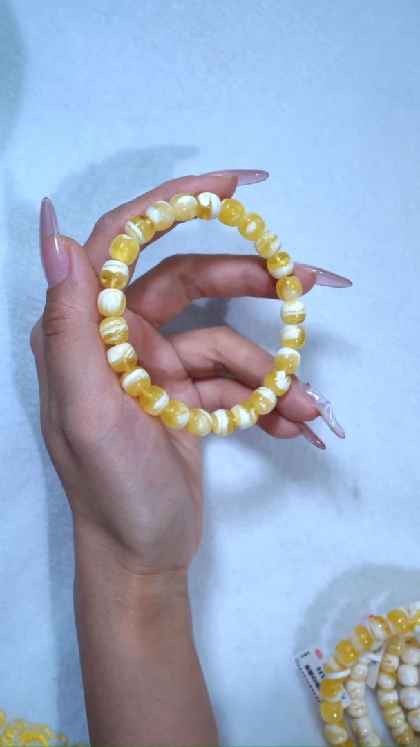 【闪购商品】蜜蜡手链未镶嵌8.5mm超高桩金瓷白妖花