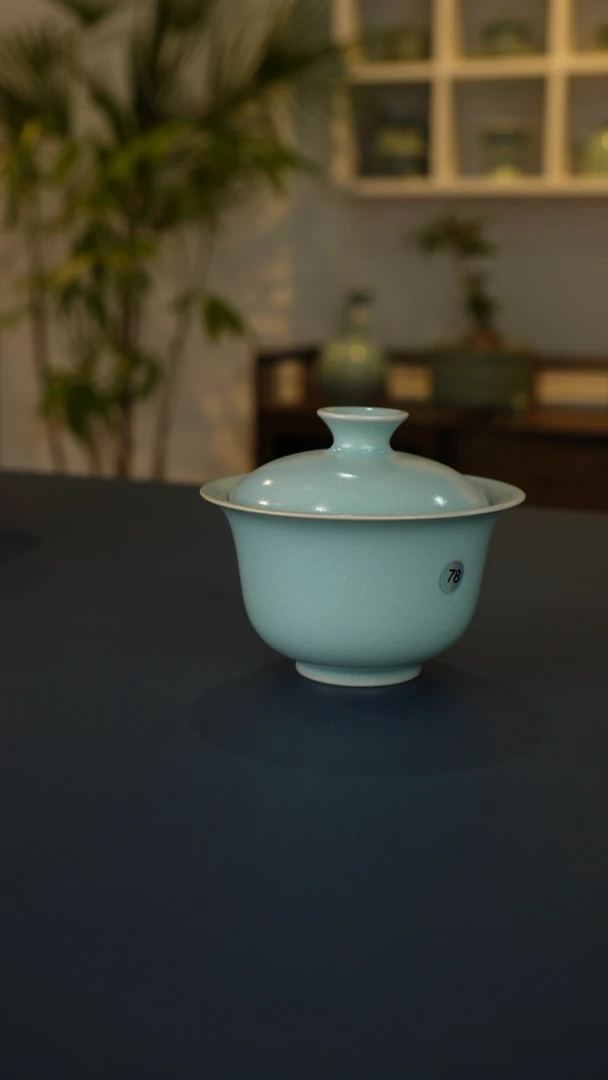 7号 鱼籽纹开片元宝两才盖碗一级