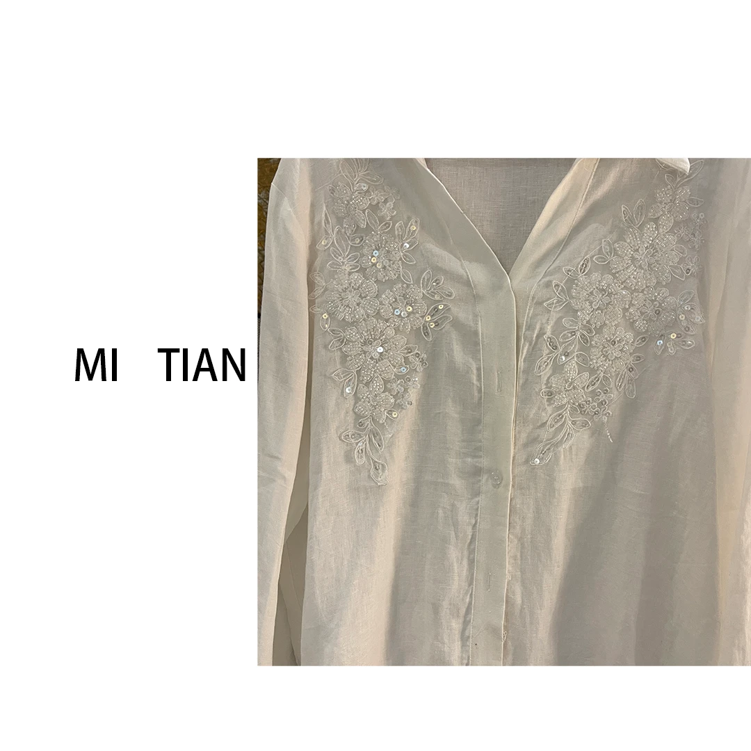 MI TIAN春季新款气质时尚复古立体长袖国风打底衫