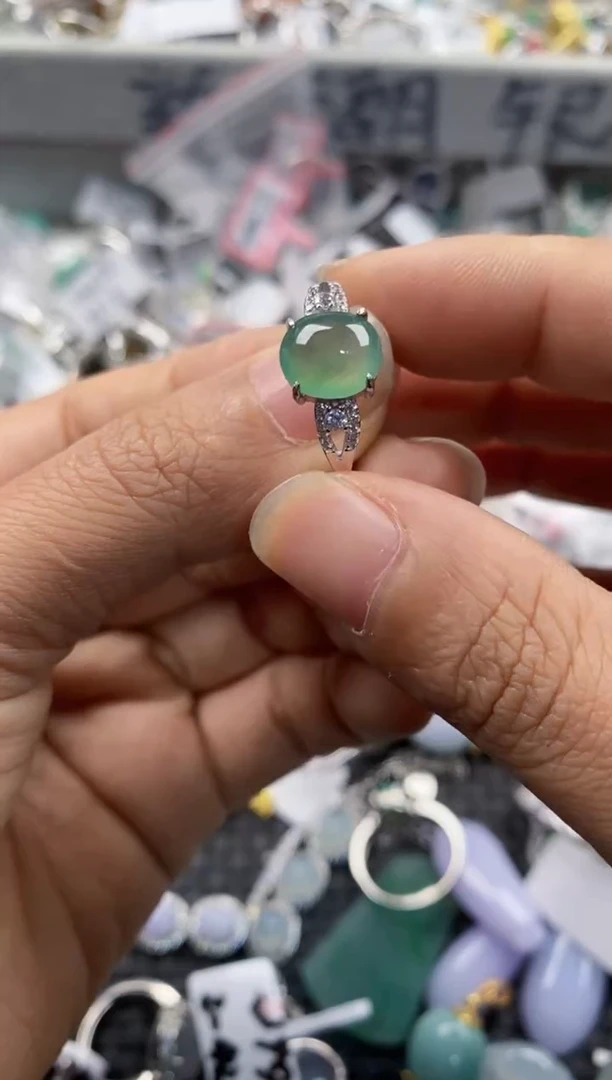 银S925镶嵌戒指翡翠6666----2