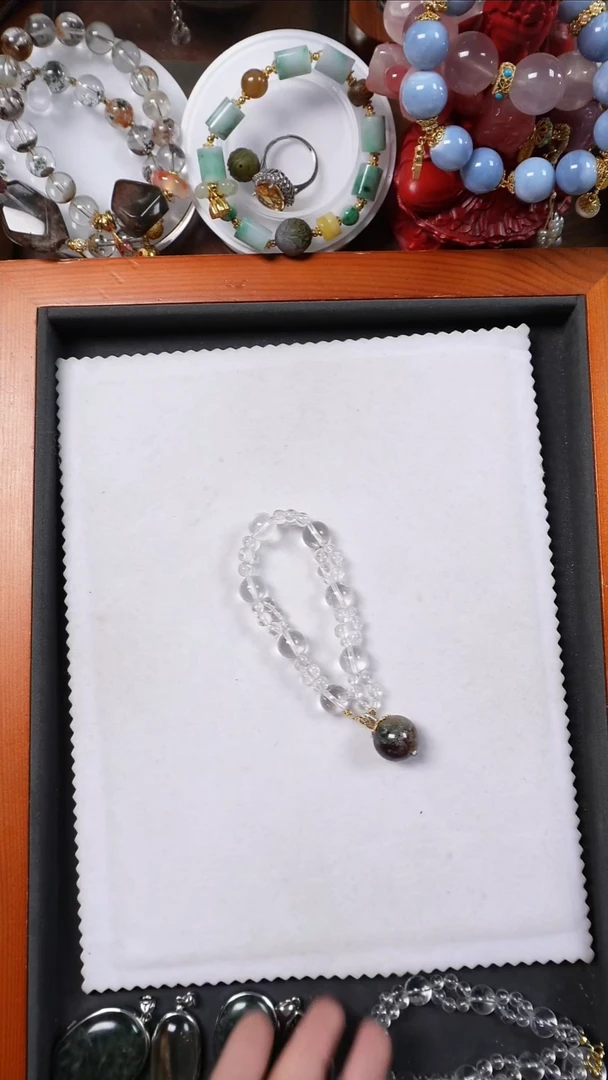 银S925镶嵌手链水晶四季幽灵白水晶手链