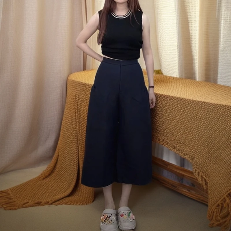 未使用 Valentino/华伦天奴 侧开叉A字休闲裤 海军蓝/40