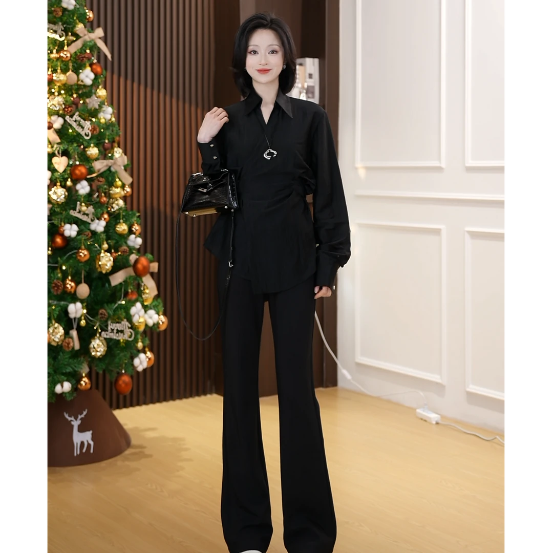 【小爽Eris】2025春季设计感V领高级感法式收腰醋酸长袖上衣衬衫女