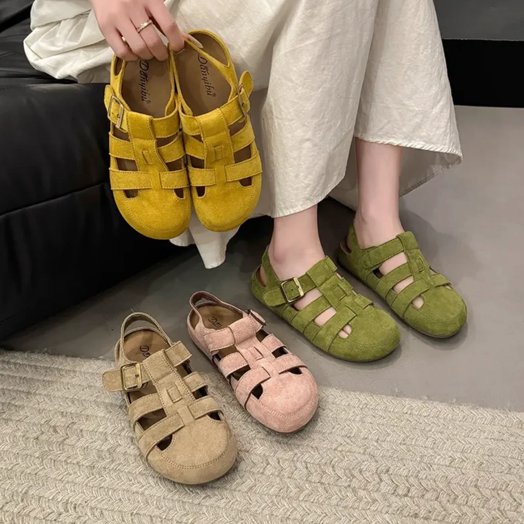 勃肯鞋女凉鞋2025春夏镂空洞洞复古猪笼休闲百搭软底包头外穿拖鞋