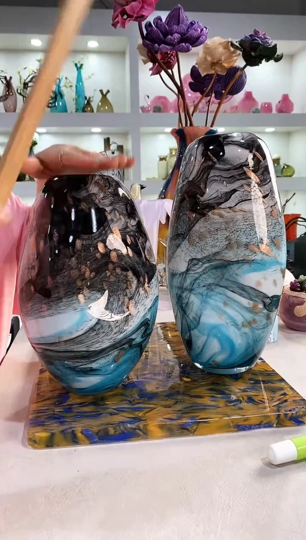 慕忆家手作琉璃花瓶一对