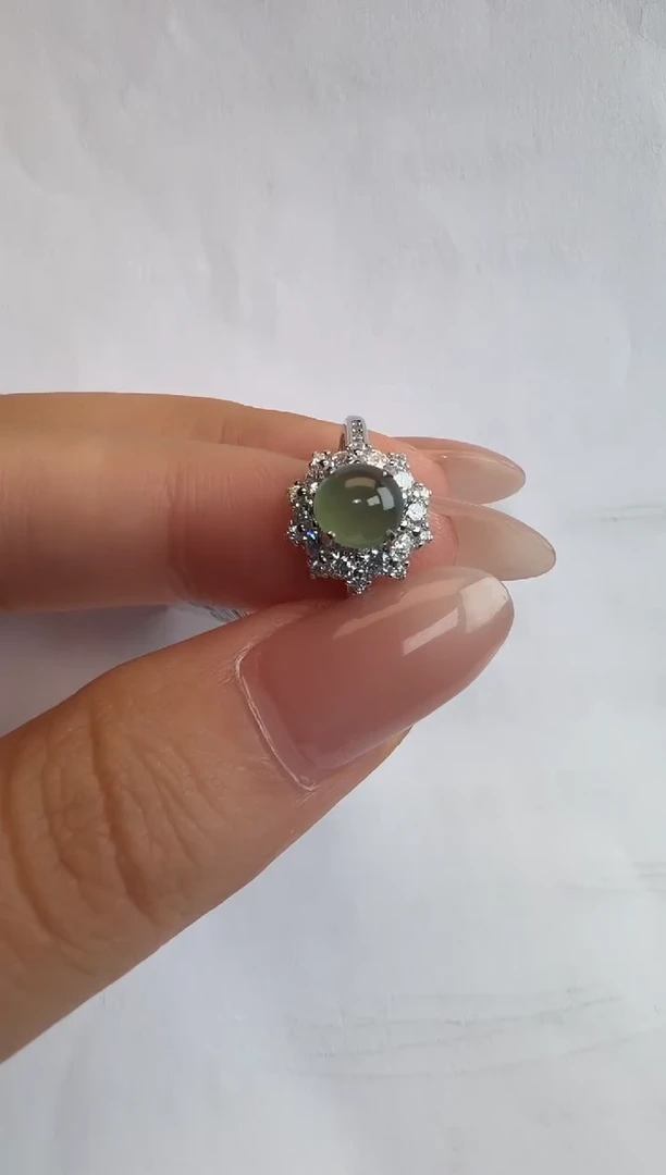 银S925镶嵌戒指翡翠通体925银镶缅甸A货翡翠戒指0293