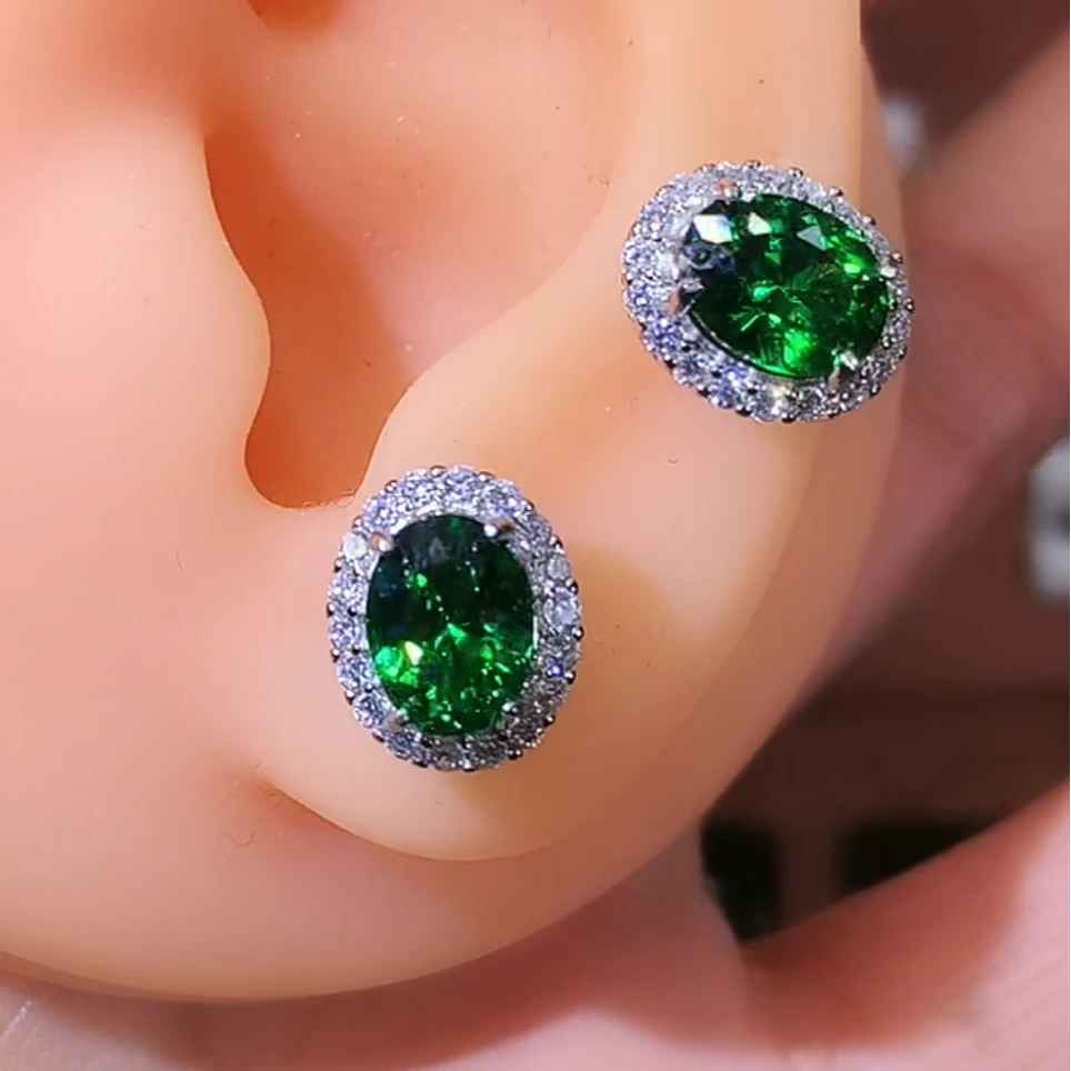 碧玺绿银镶耳饰白68