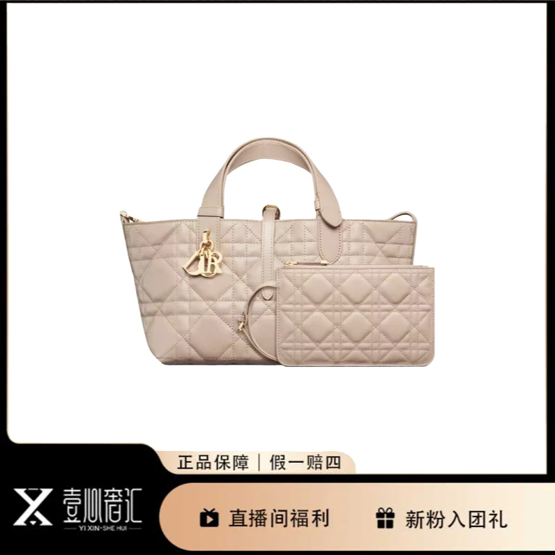 99新 DIOR/迪奥 25年胭脂米toujours中号土著小牛皮手提包