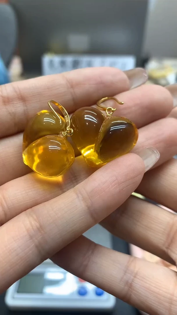 银S925镶嵌琥珀珠宝奇石2641一对