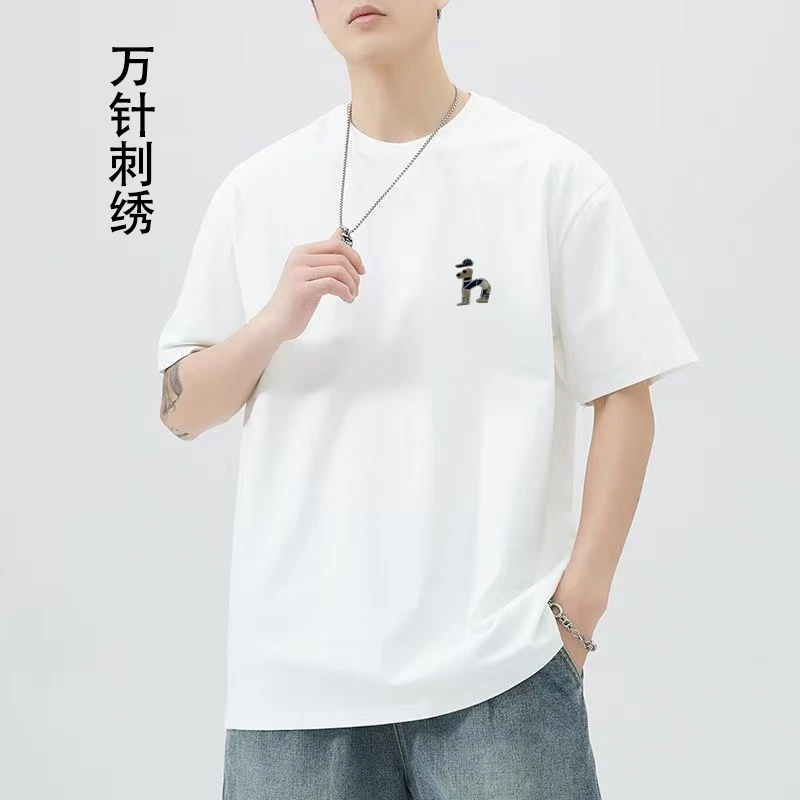 万针刺绣圆领T恤夏季新款简约大气时尚百搭男女款0短袖h苟