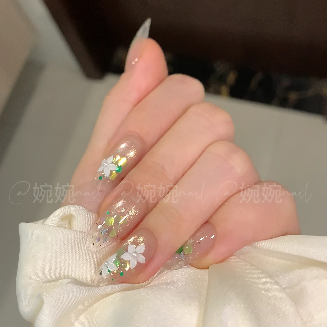 清！！！【绿洲】纯手工手绘冰花亮片猫眼重工闪闪设计穿戴甲