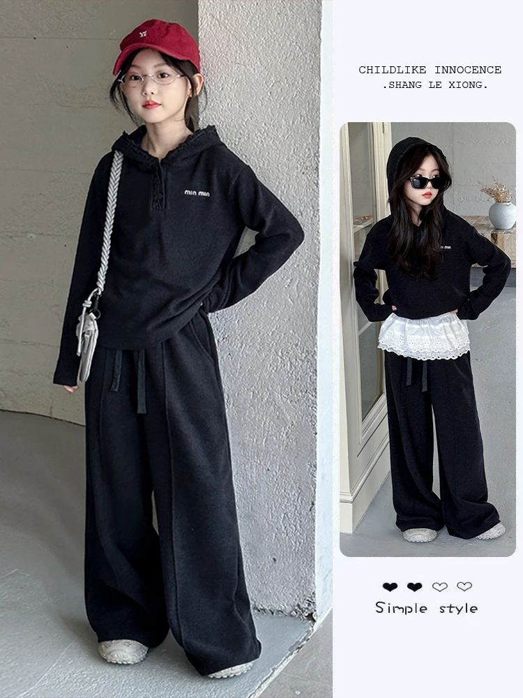 又酷又飒的大童女装秋季黑色卫衣春秋2025卫衣女童衣服12-15岁