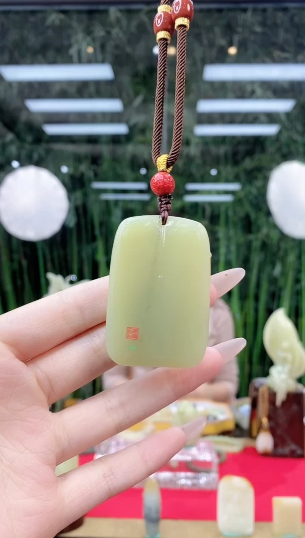 未镶嵌和田玉挂件闪购甘黄上善若水平安牌约55*36mm