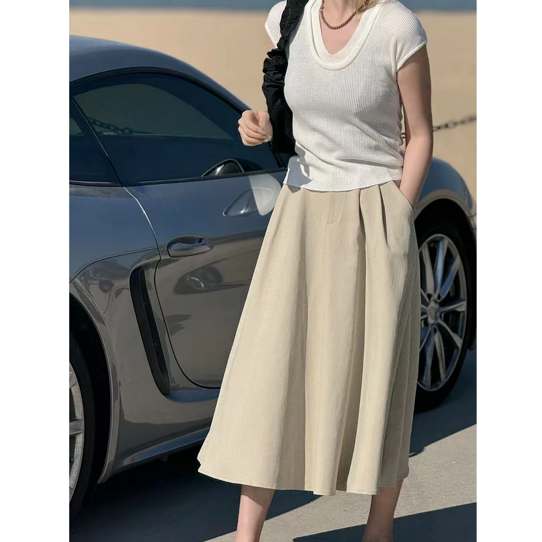 CJ  韩系通勤 梨形身材高腰天丝垂坠感半身裙