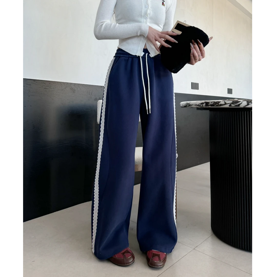 HF-[莫奈花园]2025i春季新款韩系新款蕾丝边休闲阔腿裤2189