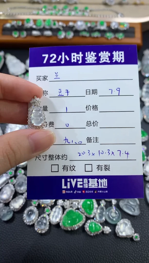 翡翠18K金镶嵌颈饰兰**吃豆子