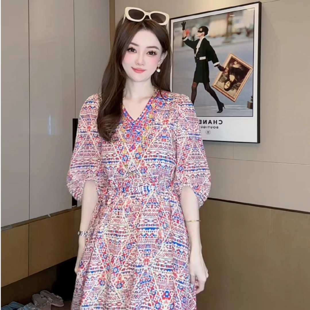 【深圳南油】【S166】真丝双绉桑蚕丝印花宽松气质桑蚕丝女装连衣裙