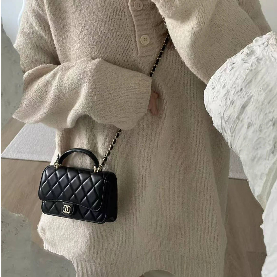 99新 Chanel/香奈儿 蔚蓝/23P黑金 mini handle手柄woc包 斜跨包
