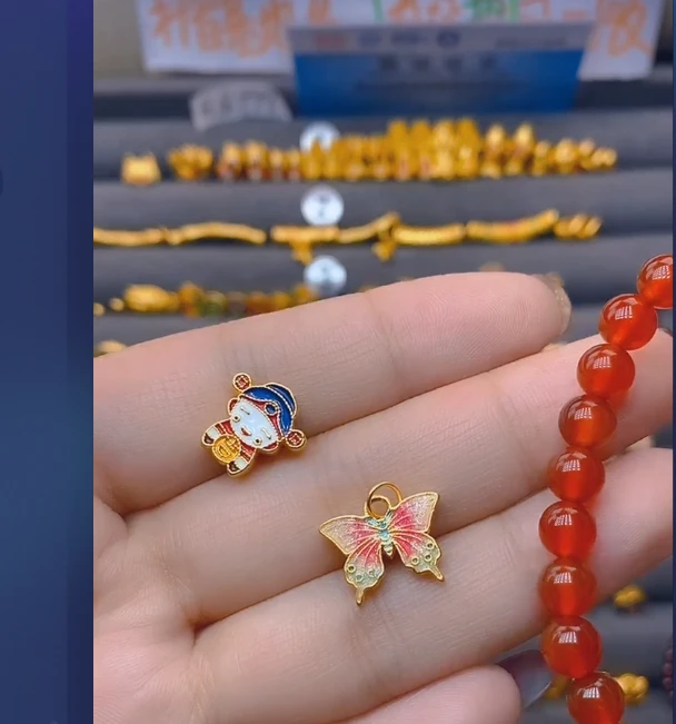 足金999财神+吊坠蝴蝶玛 瑙/多样性发