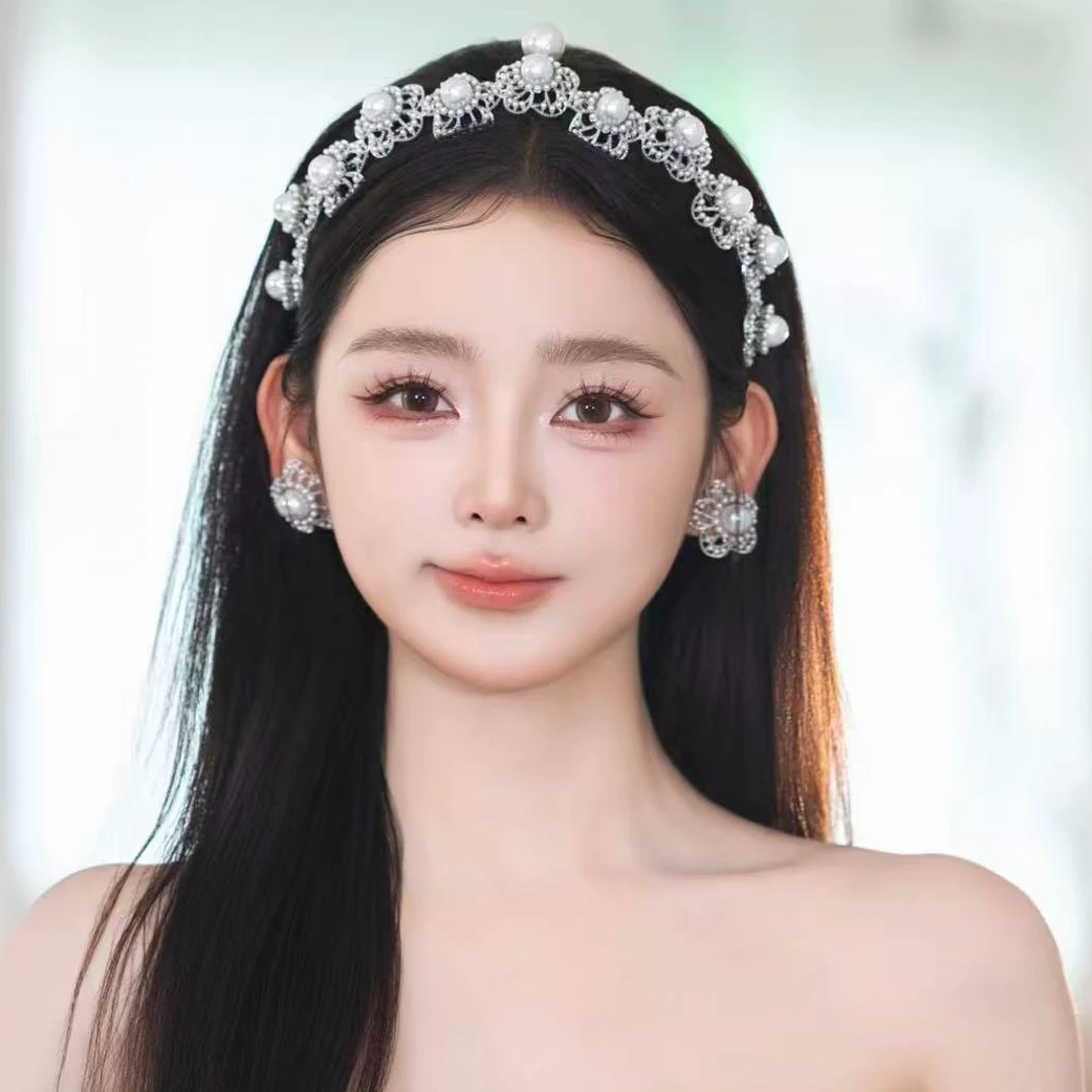新款白纱新娘皇冠+耳饰套装