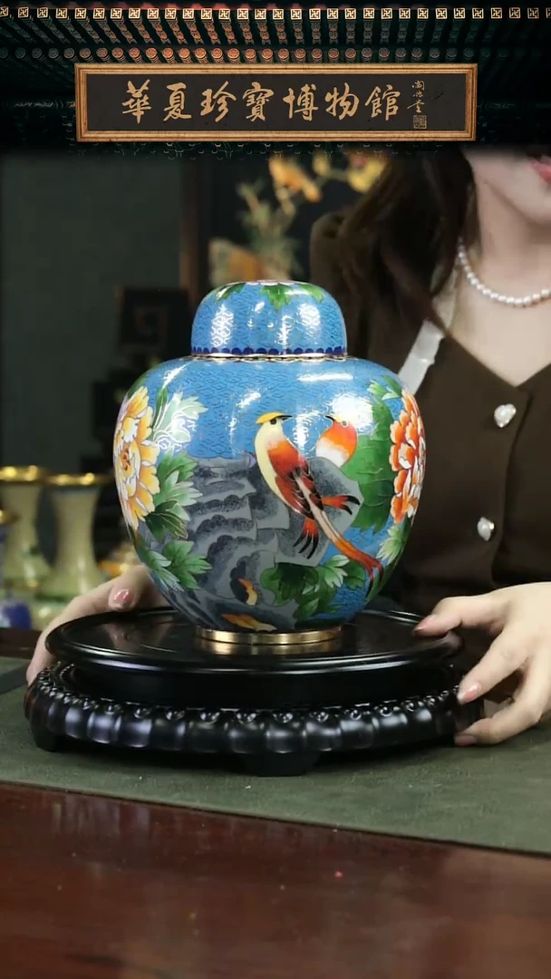 【闪购商品】非遗 景泰蓝西瓜罐带底座 大号天蓝