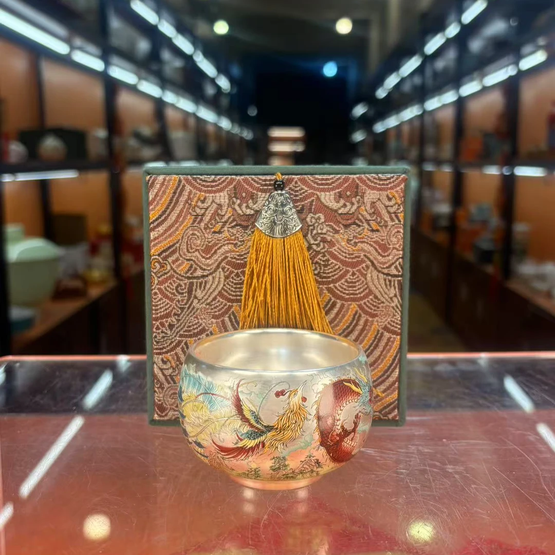 秋香茶具 龙瓷胎包银缸杯主人杯品茗杯-5105