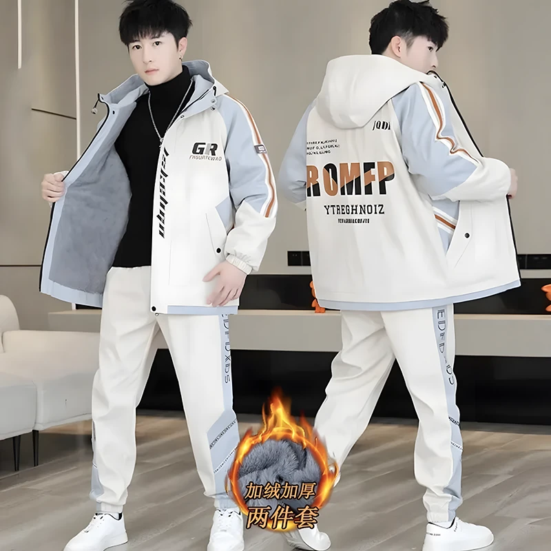 男士加绒加厚工装爆款夹克套装2025秋冬新款学生帅气搭配外套潮流