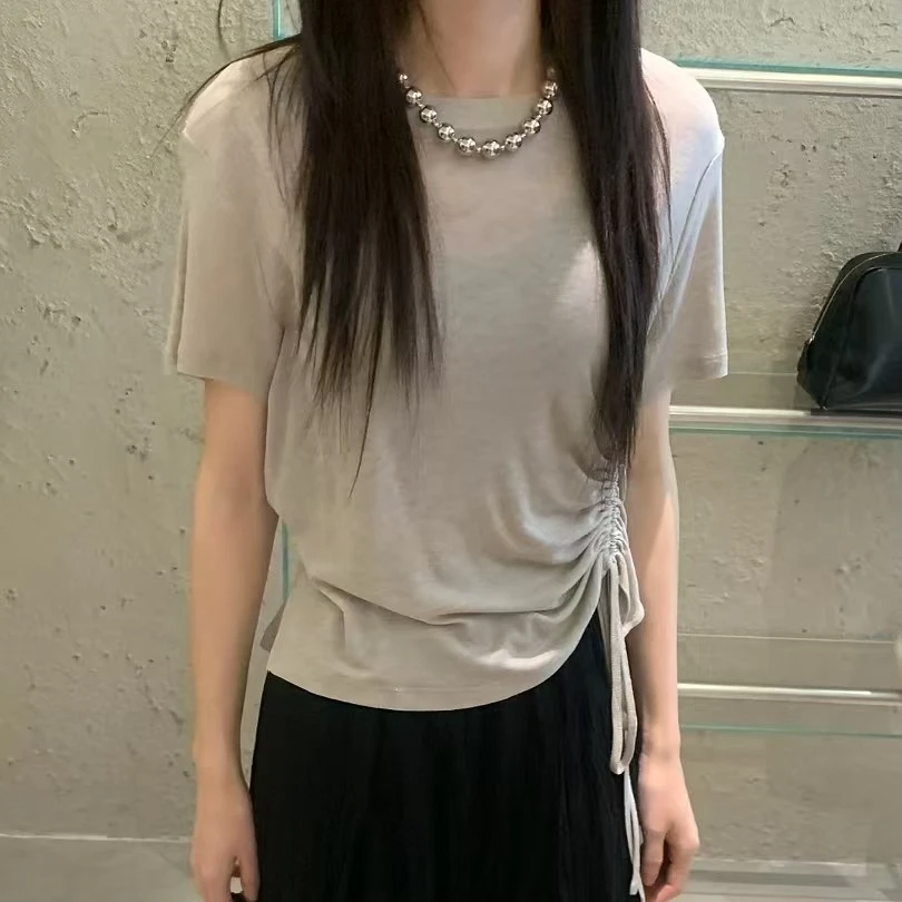 Pada.嘻&AA【侧腰抽绳】轻薄极简 侧抽绳设计感T恤 751 Hi Fortune