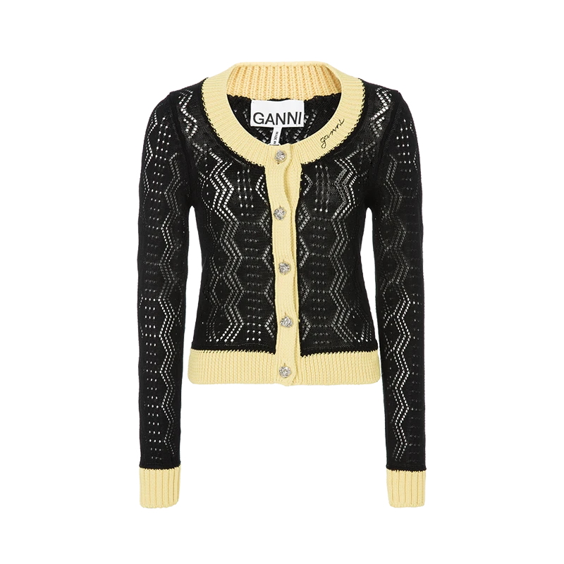 全新未使用  单排扣开襟长袖针织衫 黑色/S码