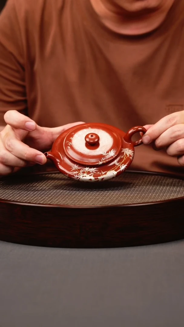 茶壶紫砂龙血砂 扁晨 金银错