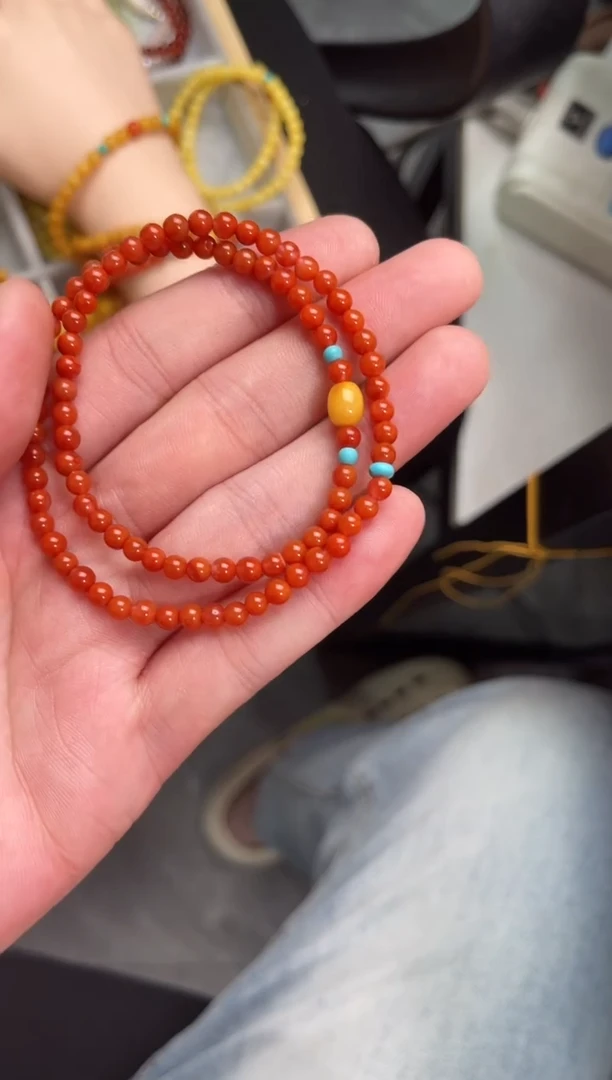 手串未镶嵌南红玛瑙南红柿子红双圈蜜蜡QF-B73