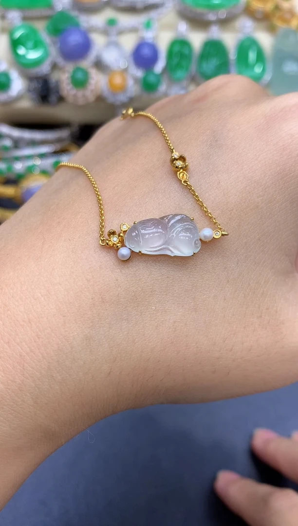 18K金镶嵌手链翡翠325-中国好珍宝