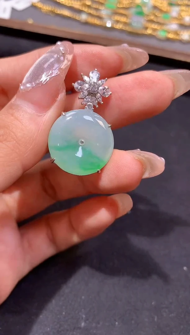 吊坠(不含链)银S925镶嵌翡翠【挽石珠宝】平安扣