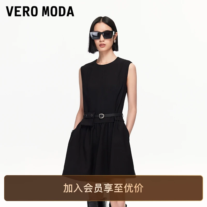 Vero Moda连衣裙2025新款腰带收腰显瘦A摆短裙休闲老钱风松弛感
