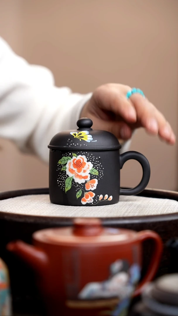 茶壶紫砂云雾天青盖杯蝶恋花