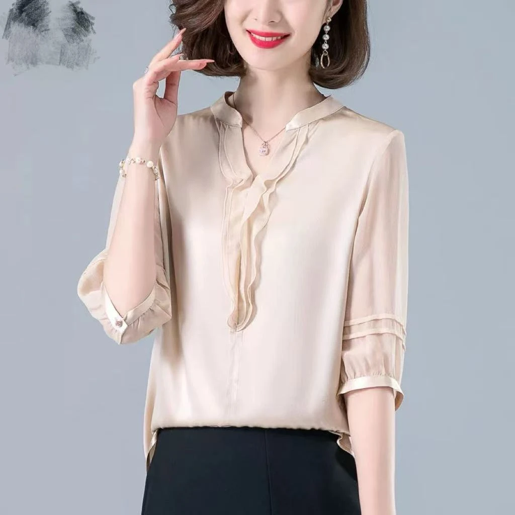 桑蚕丝荷叶领真丝衬衫25DAK0400