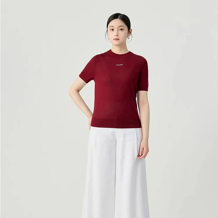 AMASS/阿玛施胸前logo字母点缀圆领针织短袖538053