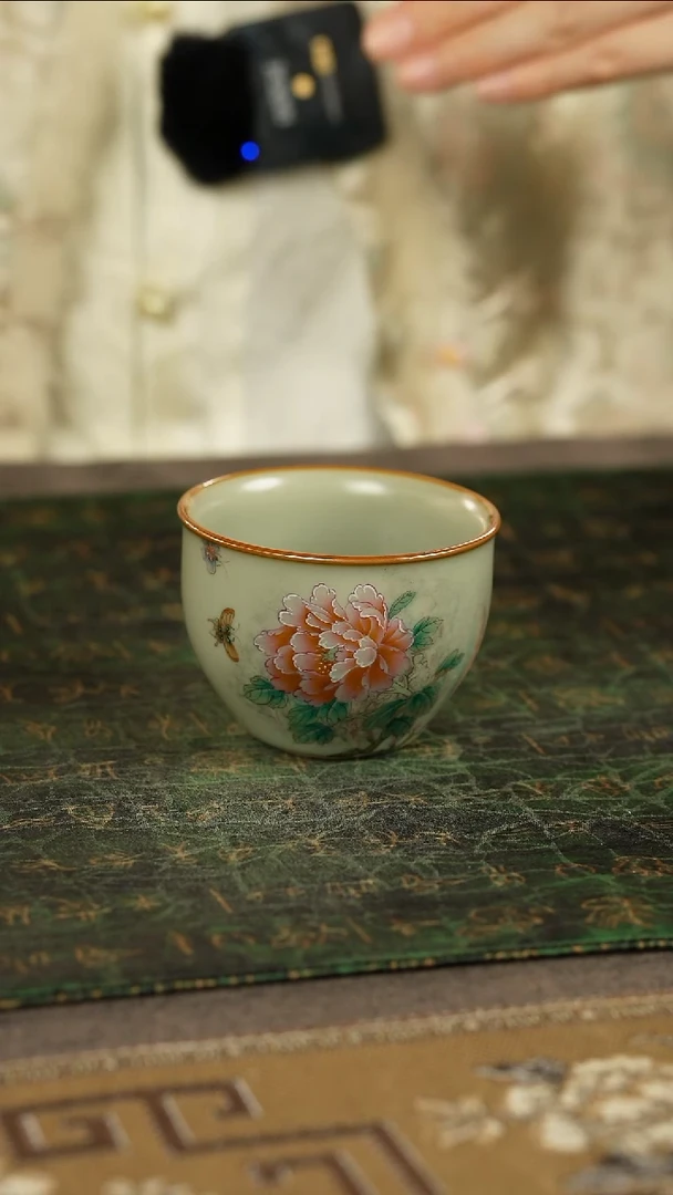 善窑厂汝窑粉青手绘主人杯