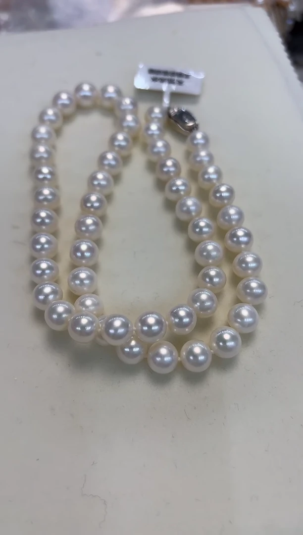 颈饰银S925镶嵌淡水珍珠小****58.5-9.5无核白珠50长