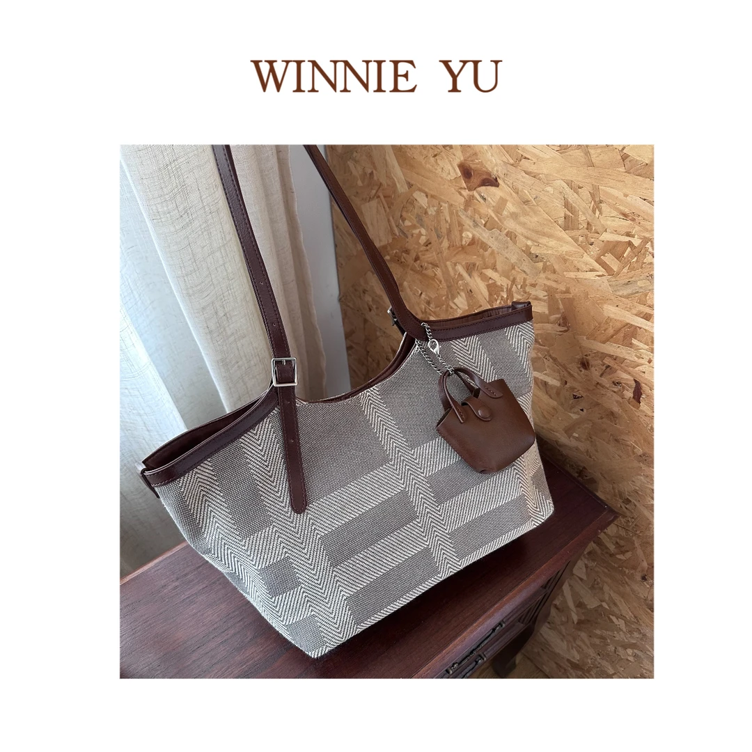 【高定款】秋冬新款织物格子托特包休闲单肩包女士小众包