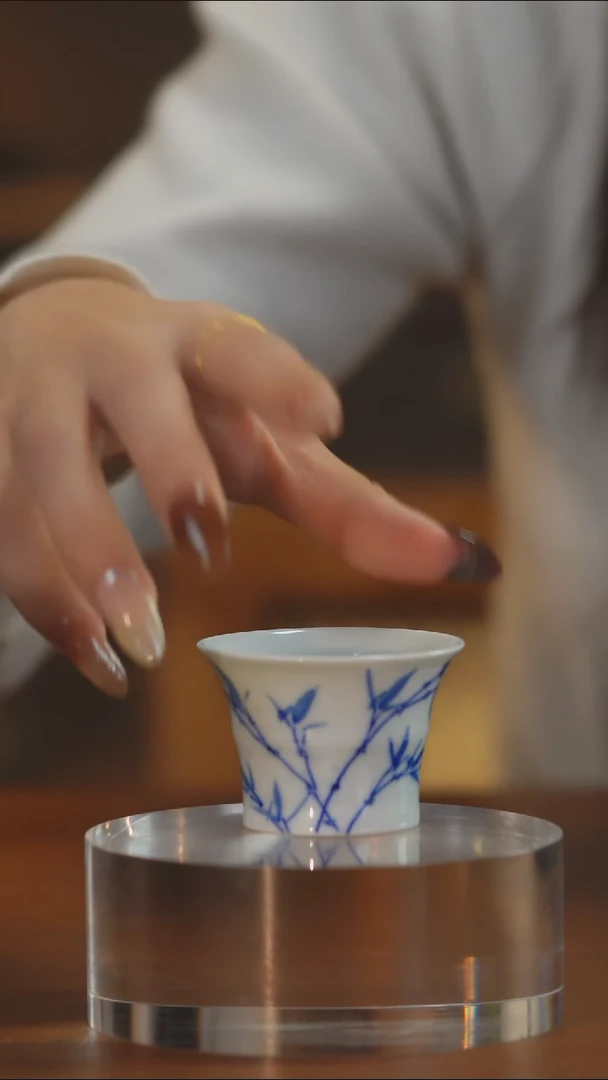 青花竹子竹节杯